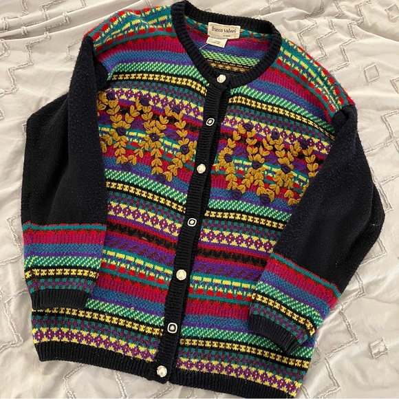 vintage franco valeri colourful knit cardigan - Picture 2 of 13